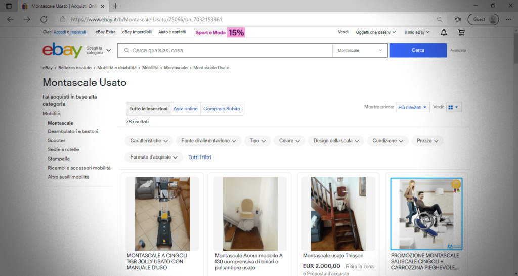montascale usati da e presso privati che vendono online