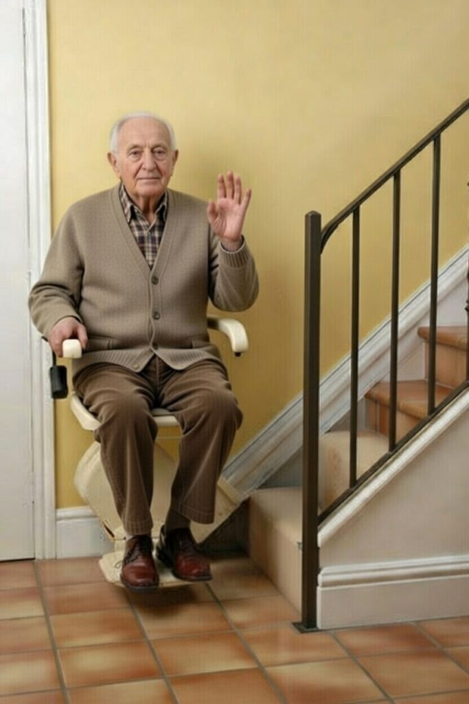 Il Signor Anselmo sul suo nuovo montascale a poltroncina installato ad Arezzo