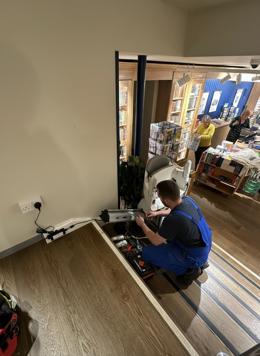 montascale a poltroncina installato in una libreria in provincia di reggio calabria